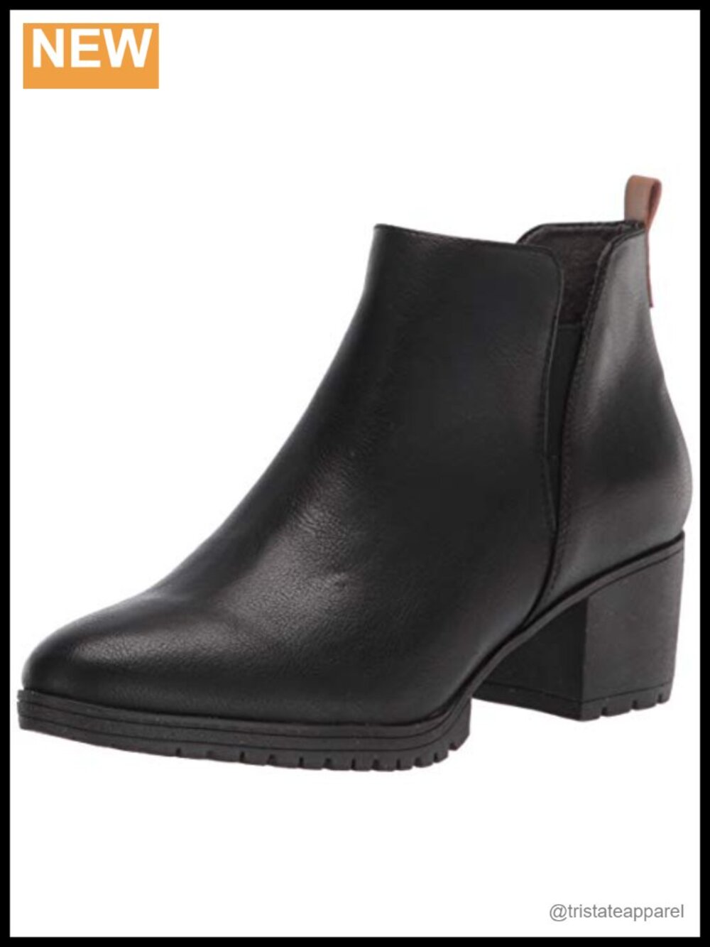 Women's Ankle Bootie Block Heel Faux Leather Slip On Sustainable